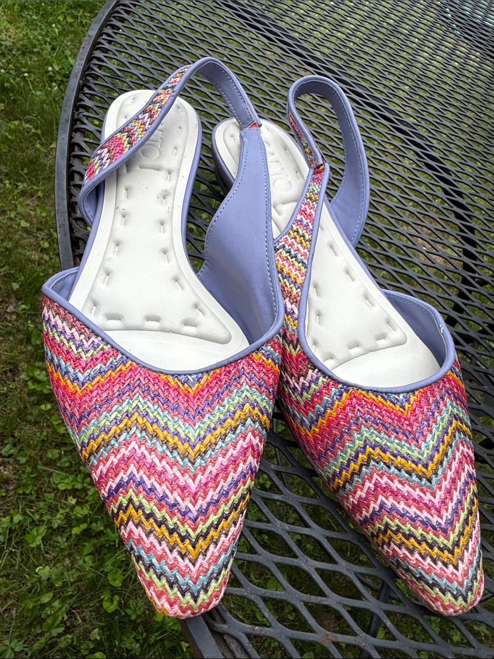 Sarto Franco Multicolor Chevron Pointed Slingback Mules - Lavender Trim - Picture 3 of 4